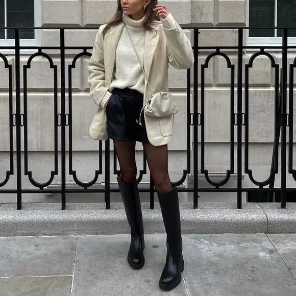 Zara black leather knee high boots blogger style toteme khaite the row - Picture 10 of 16